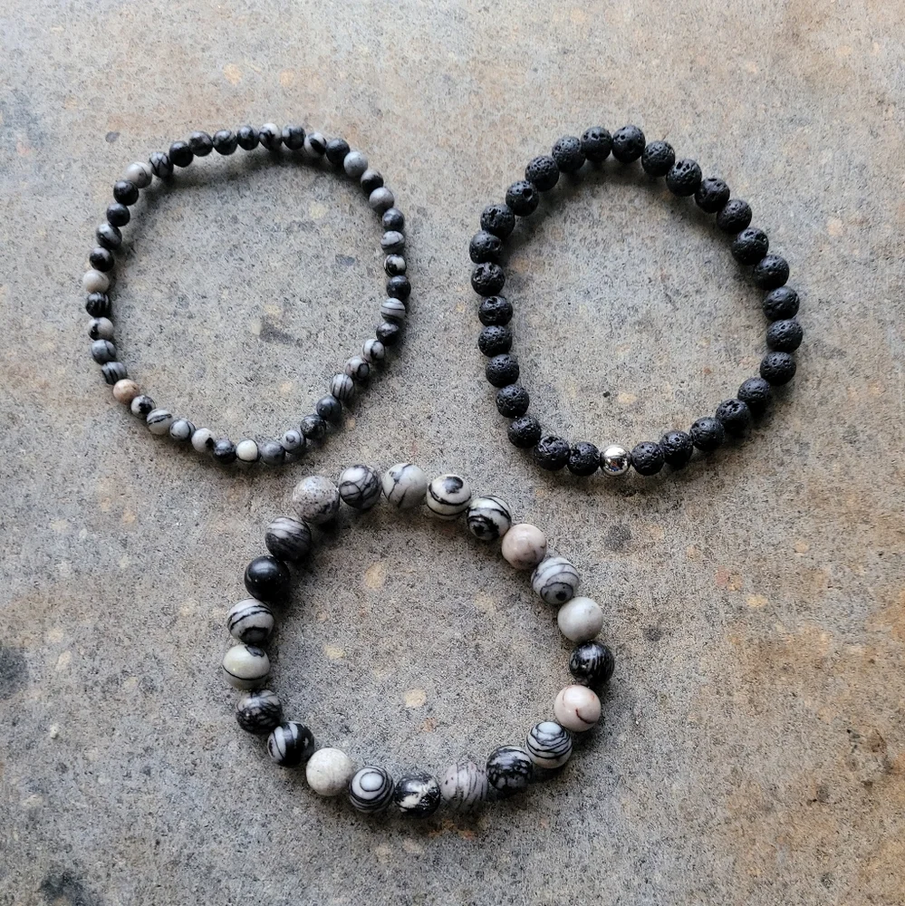 Swirl Jasper Gemstone Bead Handmade Bracelet Set of 3